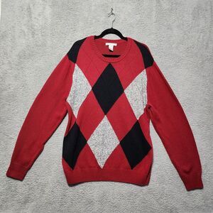 Geoffrey Beene Sweater Men's Red‎ Black Knit Crew Neck Pullover Classic Size XL